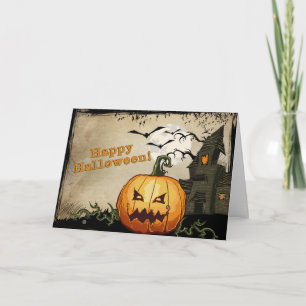 Spuk Haus und Jack o' Lantern Halloween Card Karte