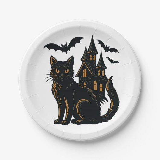 Spuk Haus- und Katzenpapier Pappteller (Vorderseite)
