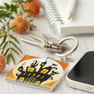 Spuk Haus und Mond Schlüsselanhänger