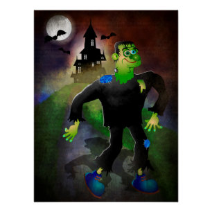 Spuk Haus und Niedliches Monster Poster