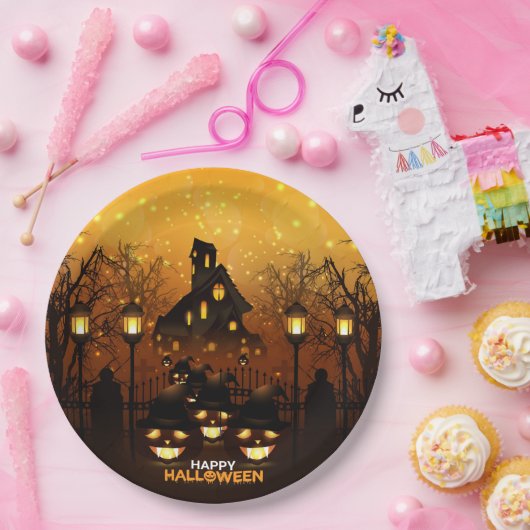 Spuk Haus und Pumpkins Pappteller (Party)