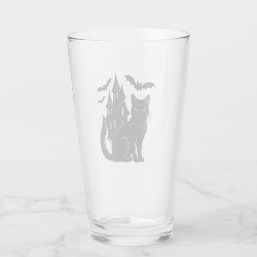 Spuk Haus und schwarze Katze Glas (Rückseite)