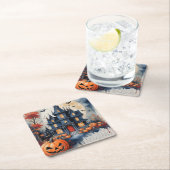 Spuk Haus unter Mondlicht, Halloween-Magie Rechteckiger Pappuntersetzer (Vor Ort)