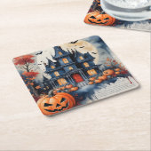 Spuk Haus unter Mondlicht, Halloween-Magie Rechteckiger Pappuntersetzer (angewinkelt)