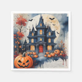 Spuk Haus unter Mondlicht, Halloween-Magie Serviette