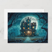 Spuk Haus unter Vollmond Postkarte (Vorne/Hinten)