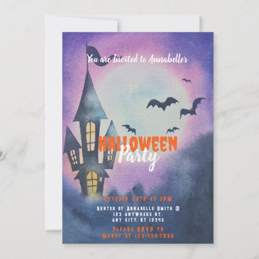 Spuk Haus Vollmond Fledermäuse Halloween-Party Einladung (Vorderseite)