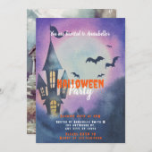 Spuk Haus Vollmond Fledermäuse Halloween-Party Einladung (Vorne/Hinten)