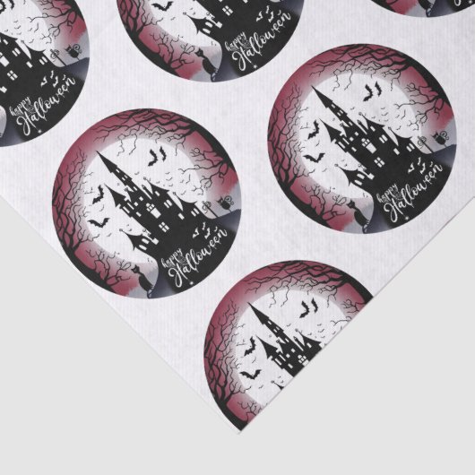 Spuk Haus Vollmond Fledermäuse Happy Halloween Seidenpapier (Detail)