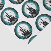 Spuk Haus Vollmond Fledermäuse Happy Halloween Seidenpapier (Detail)