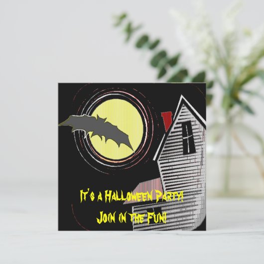 Spuk Haus Vollmond und Bat Einladung (Stehend Vorderseite)