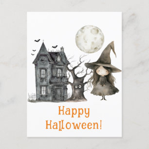 Spuk Haus Witch Spooky Hexe Halloween Postkarte