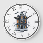 Spuk Hausbaum und Fledermäuse Halloween Große Wanduhr (Vorderseite)