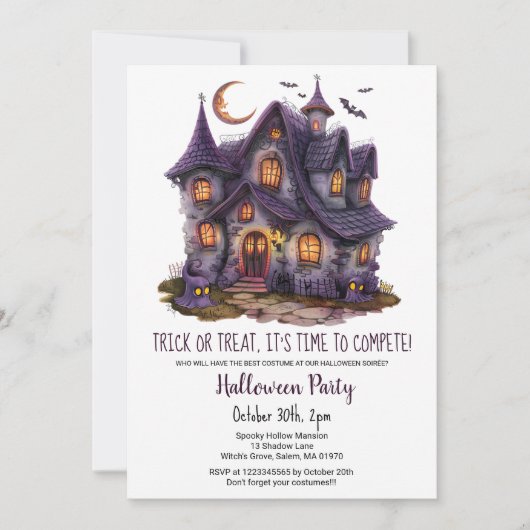 Spuk Hause Spooky Ghosts Bats Halloween-Party Einladung (Vorderseite)