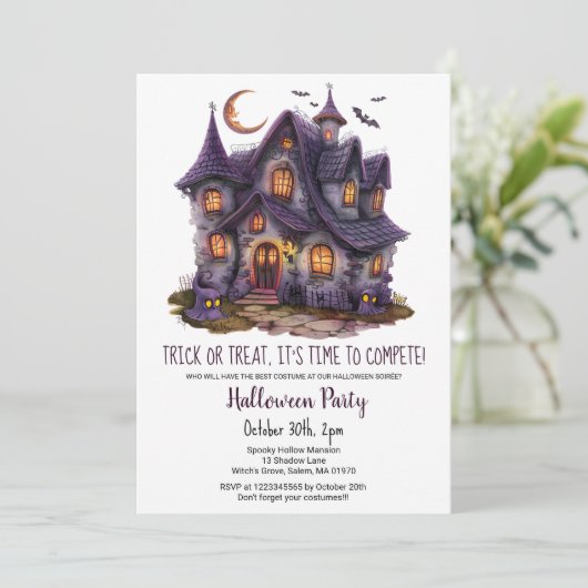 Spuk Hause Spooky Ghosts Bats Halloween-Party Einladung (Stehend Vorderseite)