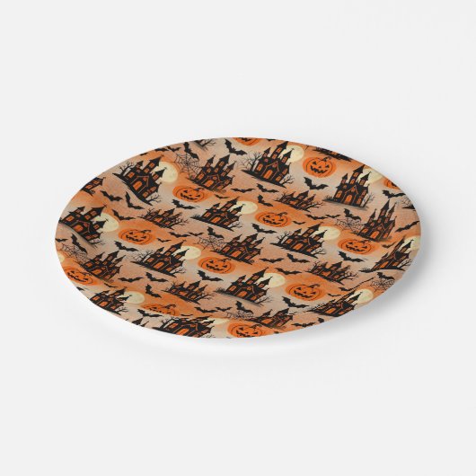 Spuk Häuser Pappteller (Schrägansicht)