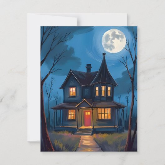 Spuk HausHalloween handbemalt Feiertagskarte (Vorderseite)