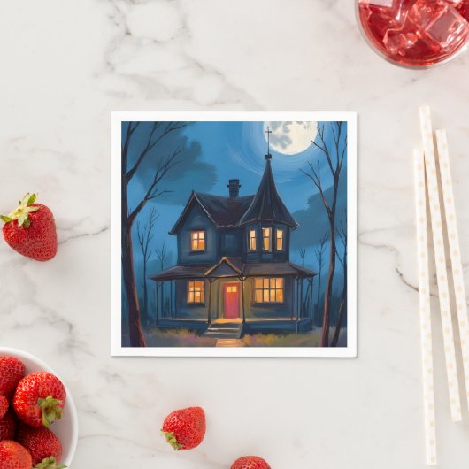 Spuk HausHalloween handbemalt Serviette (Beispiel)