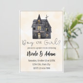 Spuk häusliches Halloween-Geschlecht Einladung (Stehend Vorderseite)