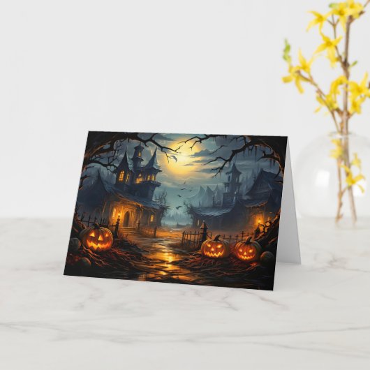 Spuk häusliches Halloween Karte (Gelbe Blume)