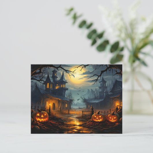 Spuk häusliches Halloween Postkarte (Stehend Vorderseite)