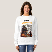 Spuk Hausweg mit Kürbis und Gespenstern Sweatshirt (Vorne ganz)