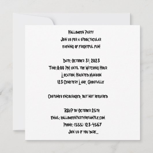 Spuk Herrenhaus: Eerie Anwesen Einladung (Rückseite)