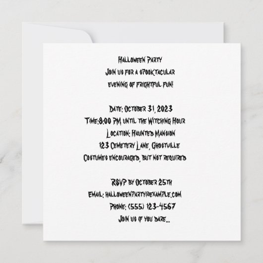 Spuk Herrenhaus: Finstere Manor Einladung (Rückseite)