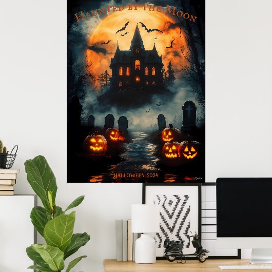 Spuk Herrenhaus Halloween mit Jack-O'-Lanterns Poster (Heimbüro)