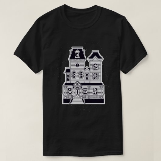Spuk Herrenhaus schwarz-weiß T-Shirt (Design vorne)