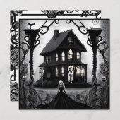 Spuk Herrenhaus und gotische FrauenHalloween Einladung (Vorne/Hinten)