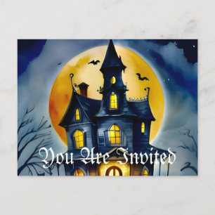 Spuk Hollow und Mond Einladungspostkarte