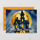 Spuk Hollow und Mond Einladungspostkarte (Vorne/Hinten)