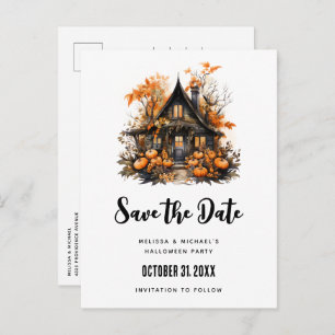 Spuk House and Pumpkins Halloween Save the Date Einladungspostkarte