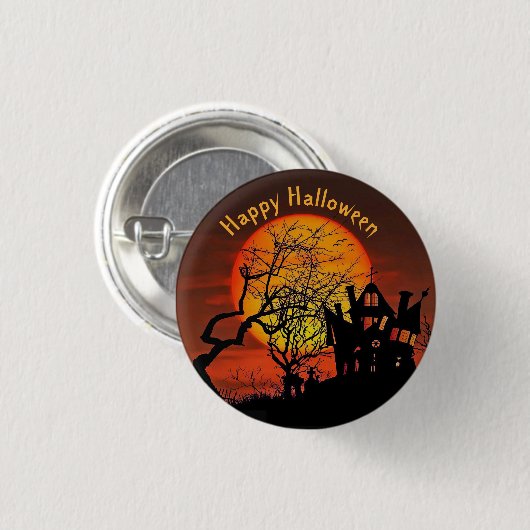 Spuk House Full Moon Graphic Halloween Button (Vorne & Hinten)