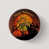 Spuk House Full Moon Graphic Halloween Button (Vorderseite)