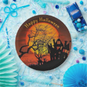 Spuk House Full Moon Graphic Halloween Pappteller (Party)