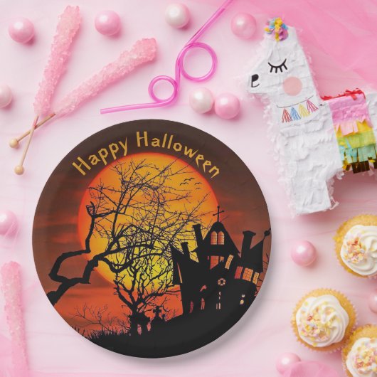Spuk House Full Moon Graphic Halloween Pappteller (Party)