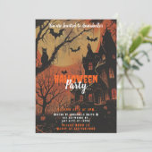 Spuk House Full Moon Pumpkins Halloween-Party Einladung (Stehend Vorderseite)
