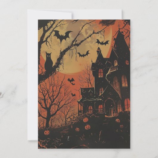 Spuk House Full Moon Pumpkins Halloween-Party Einladung (Rückseite)