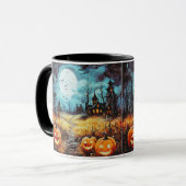 Spuk House Full Moon Pumpkins Halloween Tasse (Vorderseite Links)