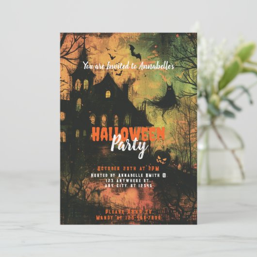 Spuk House Ghosts Beängstigendes Halloween-Party Einladung (Stehend Vorderseite)