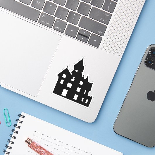 Spuk House Halloween Aufkleber (Laptop mit iPhone)