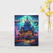 Spuk House Happy Halloween Karte (Gelbe Blume)