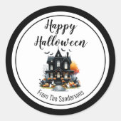 Spuk House Happy Halloween Runder Aufkleber (Vorderseite)