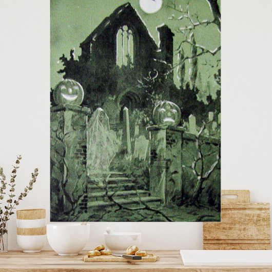 Spuk House Jack O' Lantern Ghost Moon Poster (Küche)