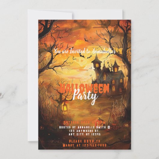 Spuk House Jack-o' Lanterns Halloween-Party Einladung (Vorderseite)