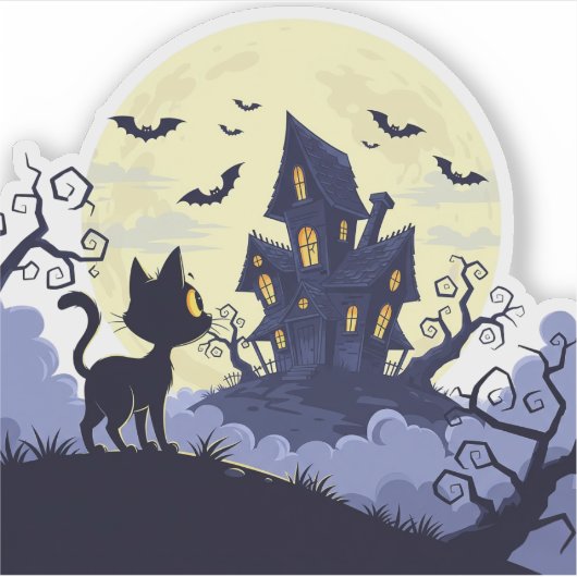 Spuk House Kitty - Spooky Halloween Aufkleber (Vorderseite)