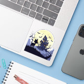 Spuk House Kitty - Spooky Halloween Aufkleber (Laptop mit iPhone)