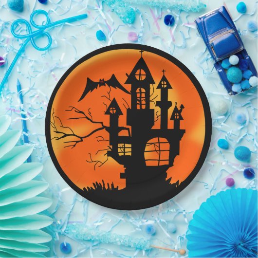 Spuk House Orange Halloween Pappteller (Party)
